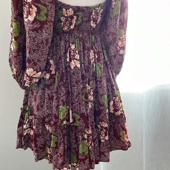 Free People Summer Picnic Printed Mini Dress Raisin Combo Brown Floral Brown - Picture 9 of 11